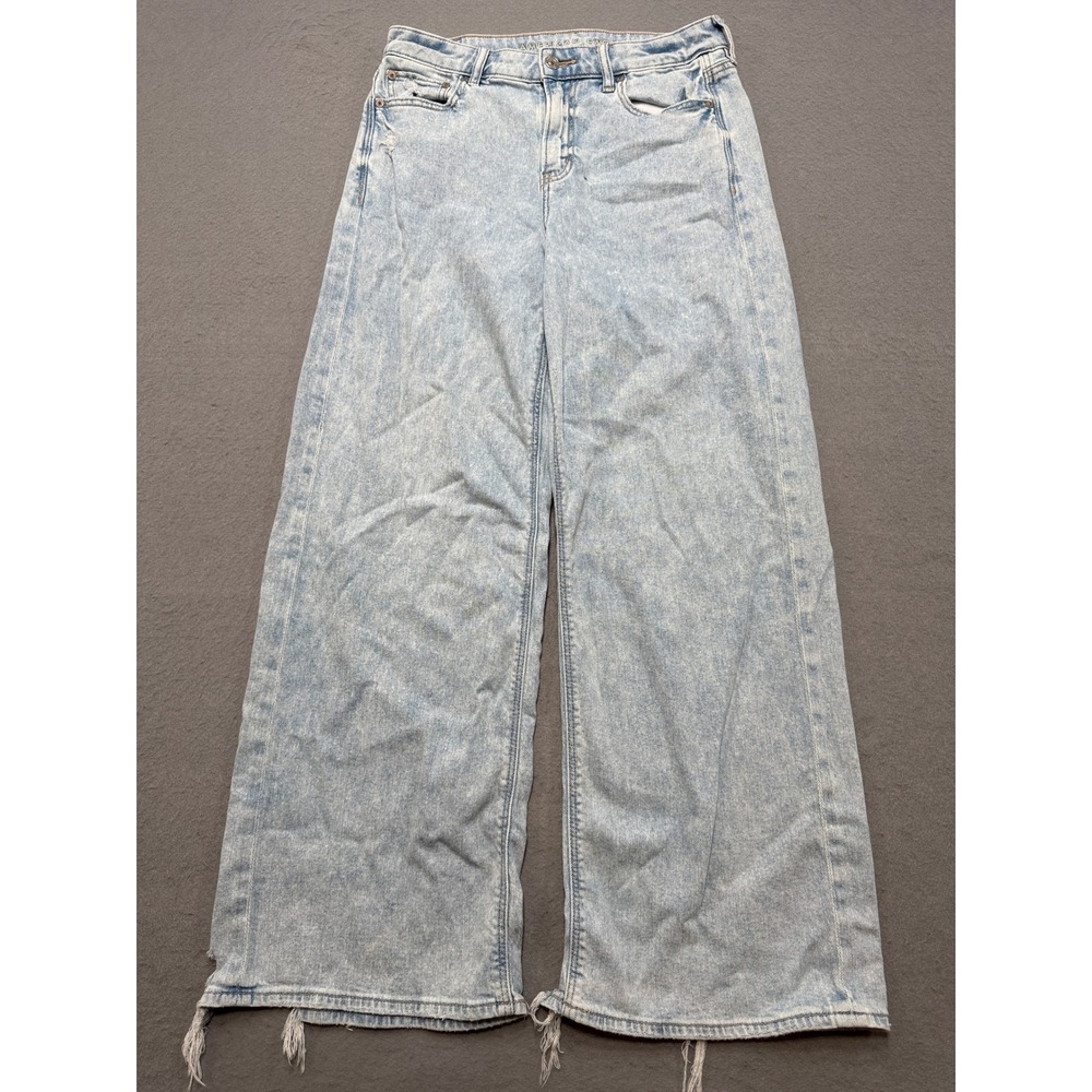 American Eagle Baggy Jeans Women's 4 Blue Light Wash Stretch Wide Leg Distressed